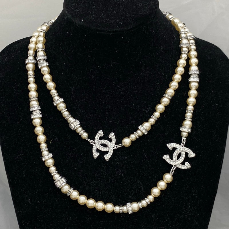 18K CC Crystal Pearl Long Necklace