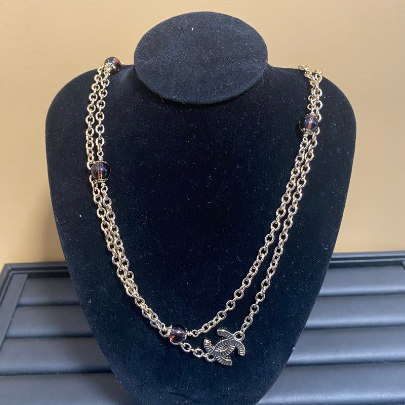 18K CC Purple Crystal Long Gold Necklace