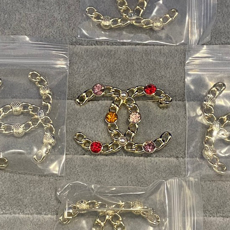 18K CC Color Crystal Gold Brooch