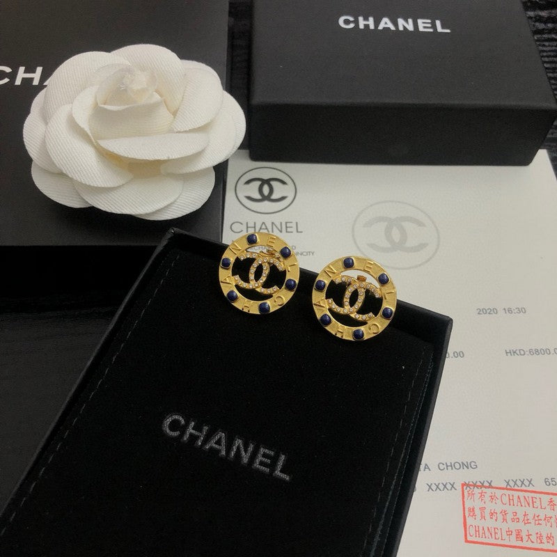 CC Black Bead Gold Earrings