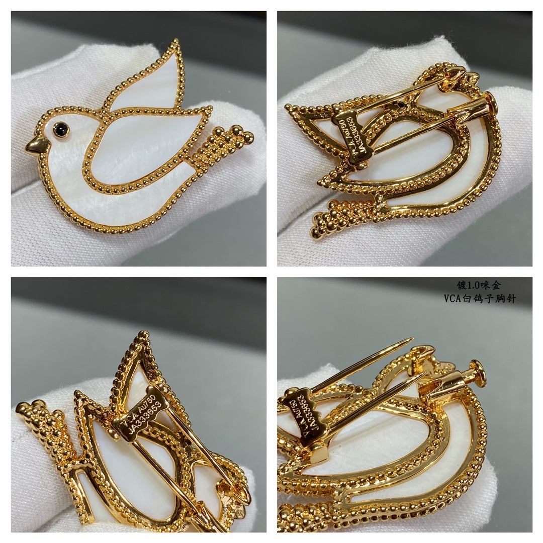 18K Lucky Animals Dove Clip Brooch