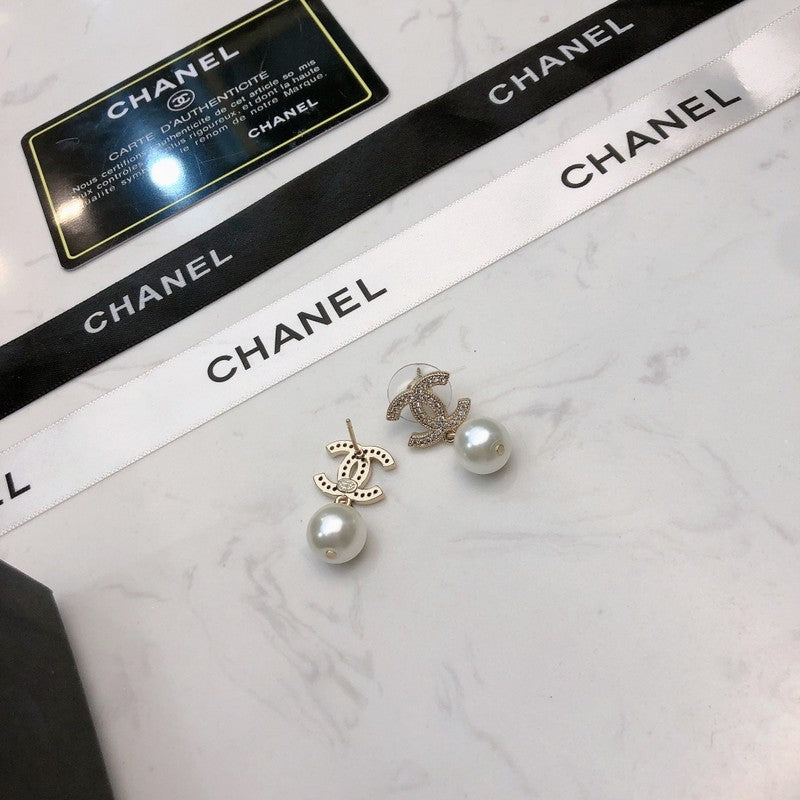 CC Diamond & Pearl Drop Earrings