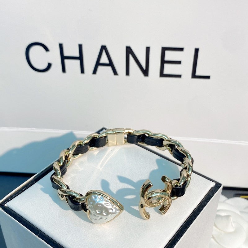 CC Black Leather Heart Bracelet