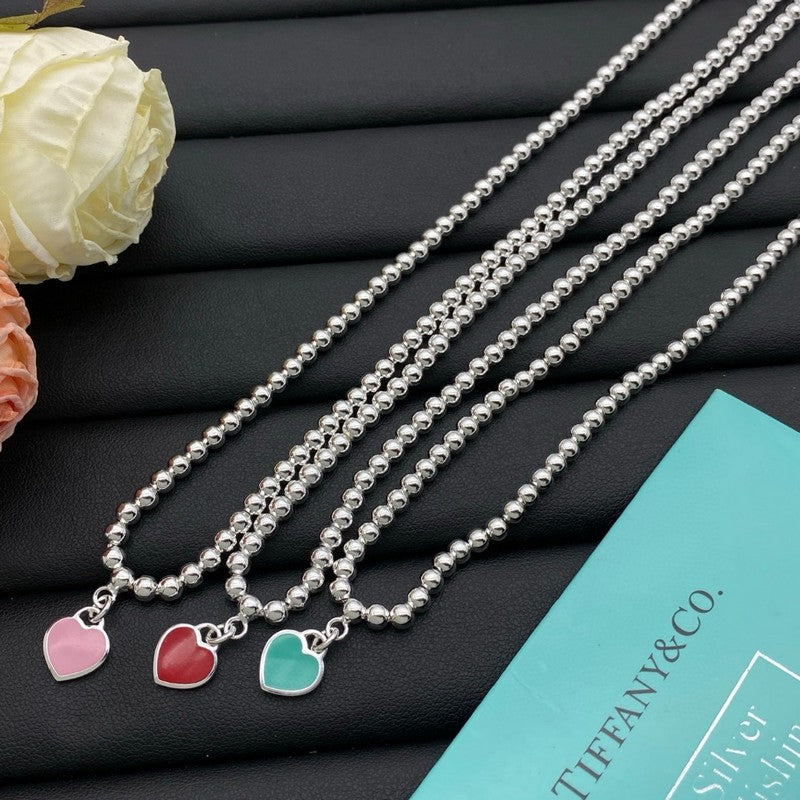 Tiff Color Heart Bead Gold Necklaces
