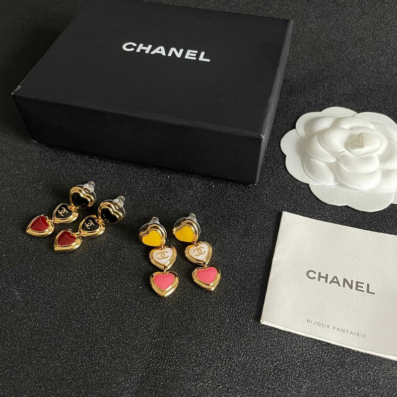 CC Black & Red Three Heart Drop Earrings