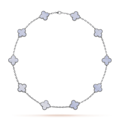 18K Van Cleef & Arpels Vintage Alhambra Chalcedony 10 Motifs Necklace