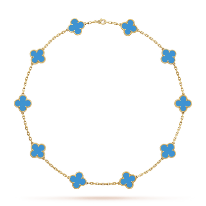 18K Van Cleef & Arpels Vintage Alhambra Agate 10 Motifs Necklace