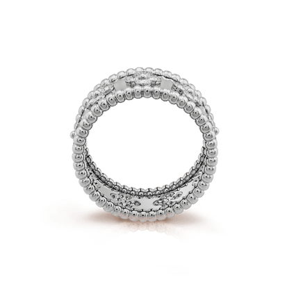 18K White Gold Perlée Clovers Ring