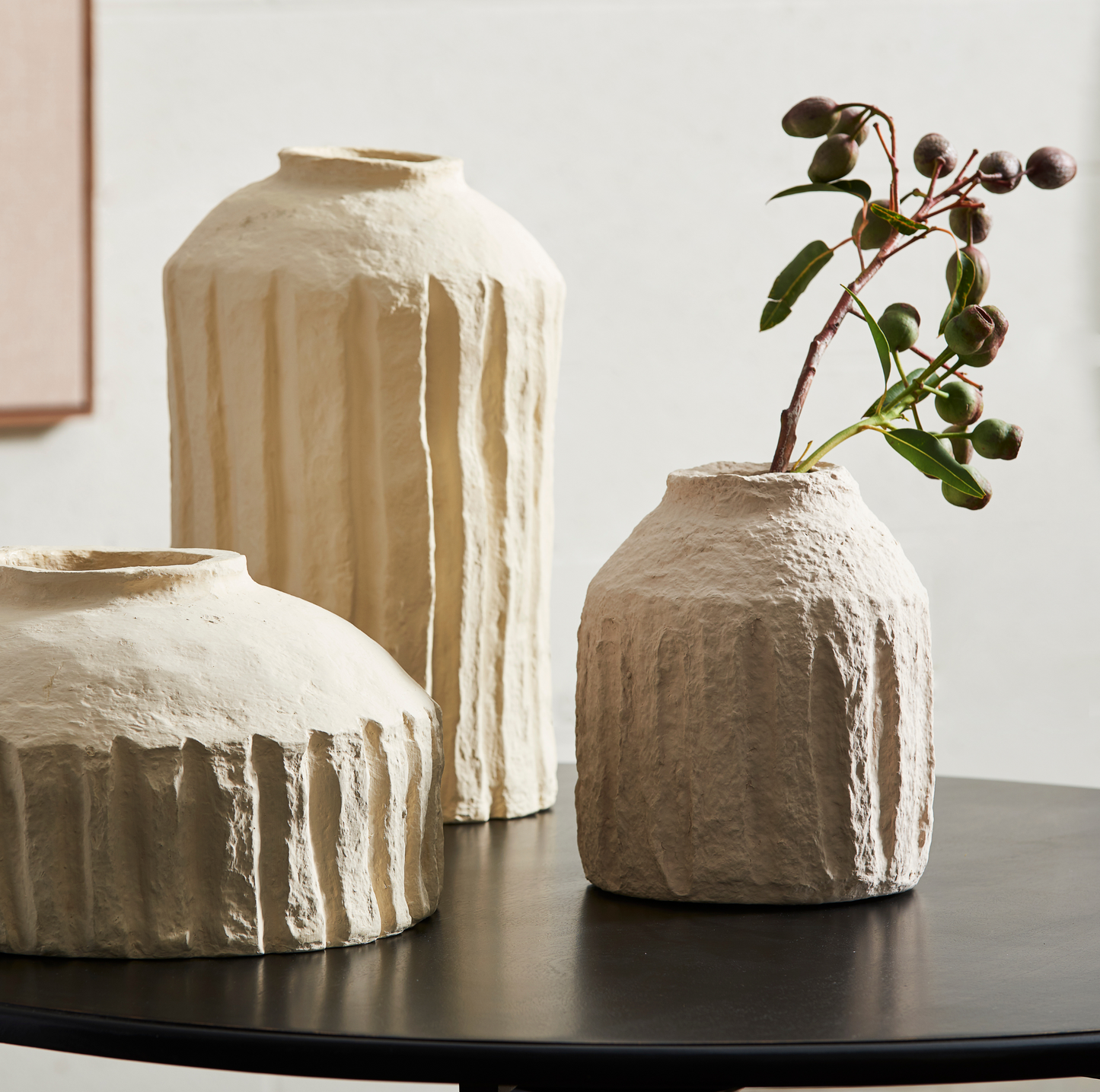 Paper Mache Ribbed Vase - Short