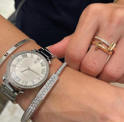 Tiff Lock Bangle Full Pave Diamonds Bracelet