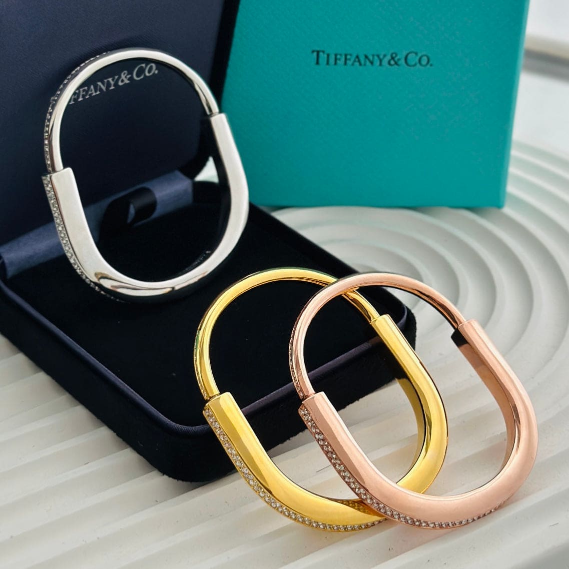 Tiff Lock Bangle Full Pave Diamonds Bracelet