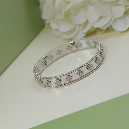18K White Gold Perlée Clovers Bracelet