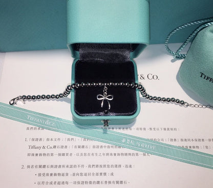 Tiff Bow Charm Bead Bracelet
