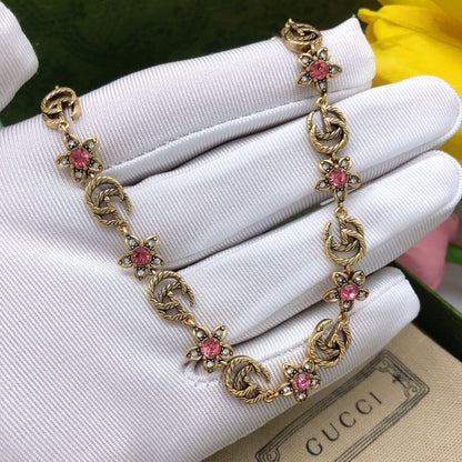 GG Interlocking G Red Flowers Necklace