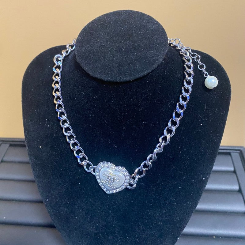 CC Diamond Heart Gold Chain Necklace