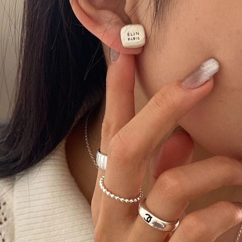 CE White Gold Earrings