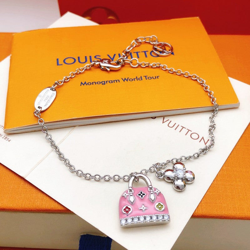 Louis Pink Bag Gold Bracelet