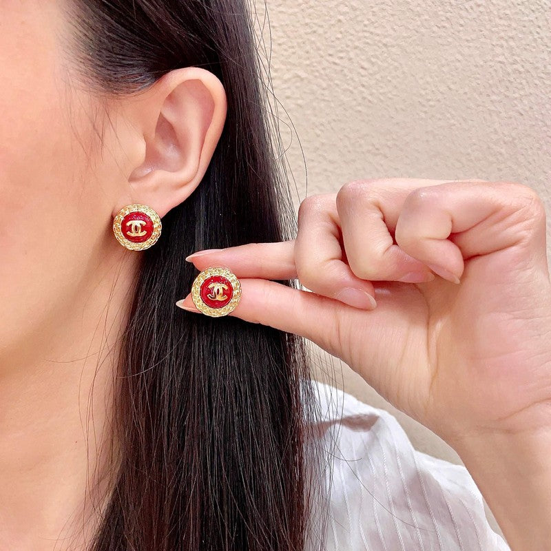 CC Vintage Red Gold Round Earrings