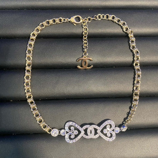 18K CC Bow Tie Pave Diamond Necklace