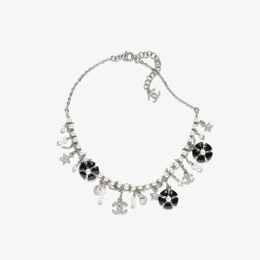 CC 26C Black Enamel Camellia Necklace