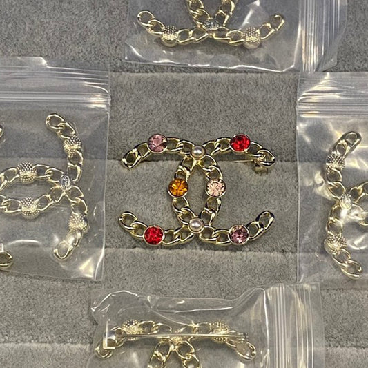 18K CC Color Crystal Gold Brooch