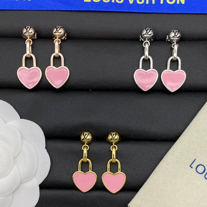 Louis Pink Heart Gold Earrings