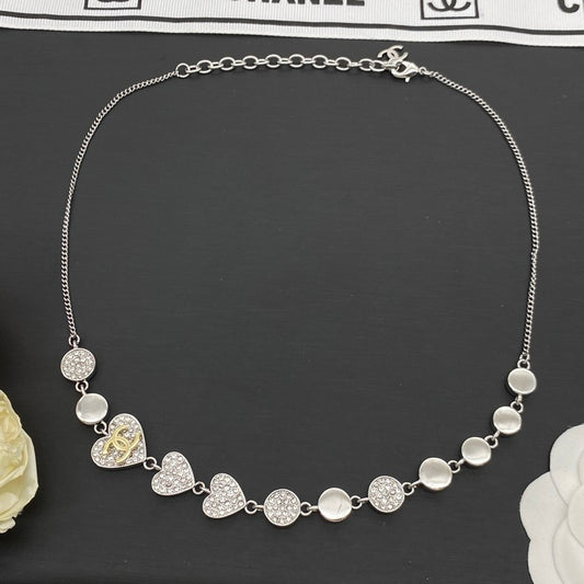 CC Diamond Hearts White Gold Necklace