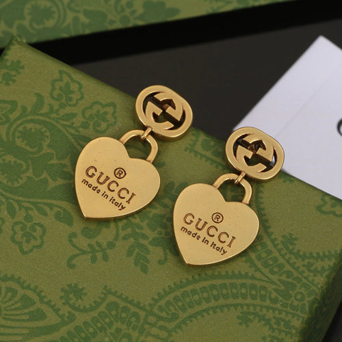 18K GUCCI GG Heart Pendant Earrings