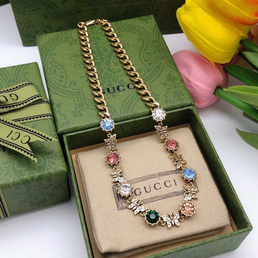 GG Color Crystal Gold Chain Necklace