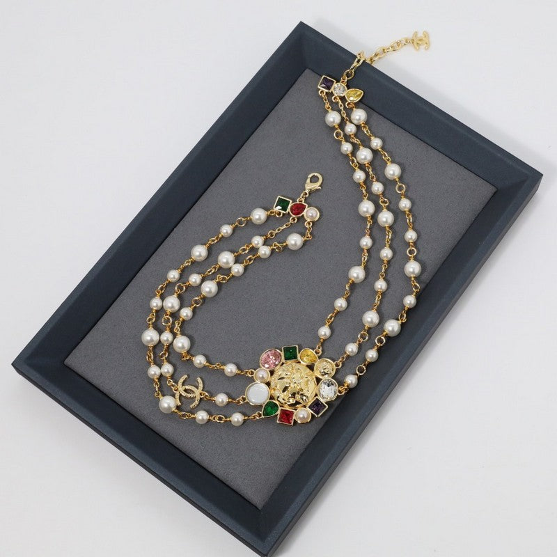 CC Color Crystal Pearls Choker Necklace