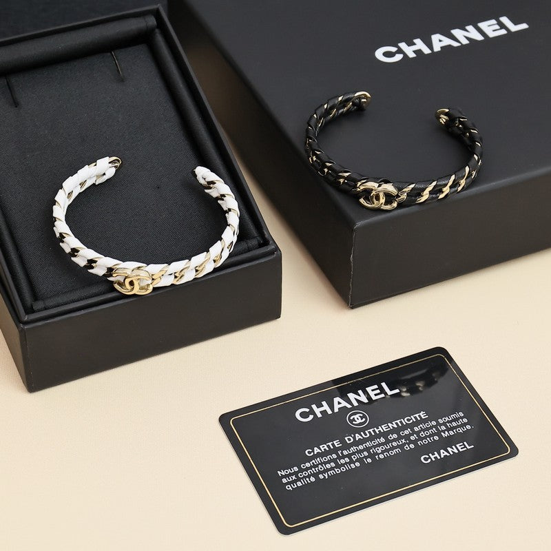 CC 26C Black & White Leather Gold Bracelet