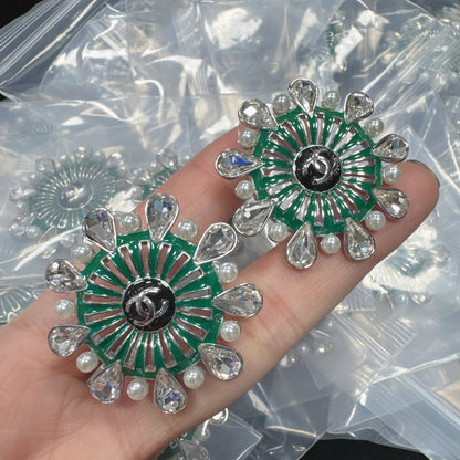 CC Green Sunflower Crystal Earrings