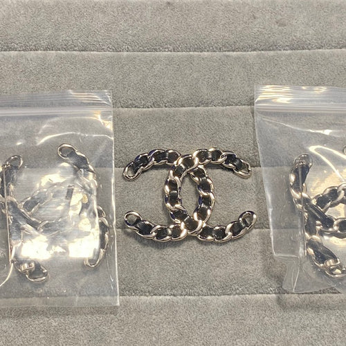 CC Black Leather Gold Brooch
