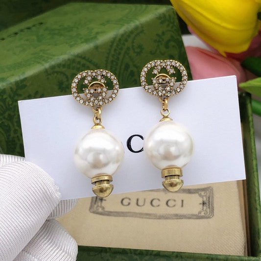 GG Diamond Pearl Drop Earrings
