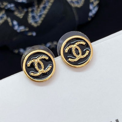 CC Black Gold Round Earrings