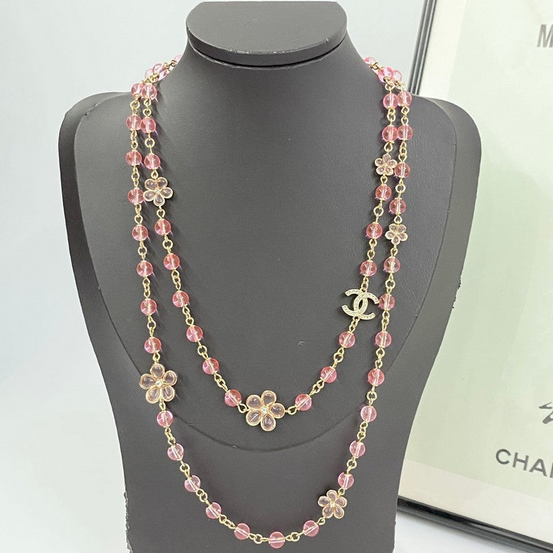 CC 26C Pink Crystal Long Necklace