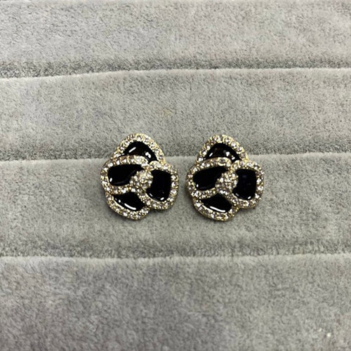 18K CC Black Flower Diamond Earrings
