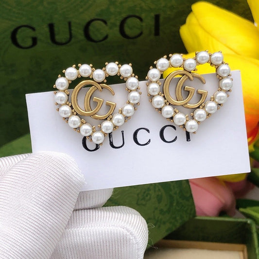 GG Pearl Heart Earrings