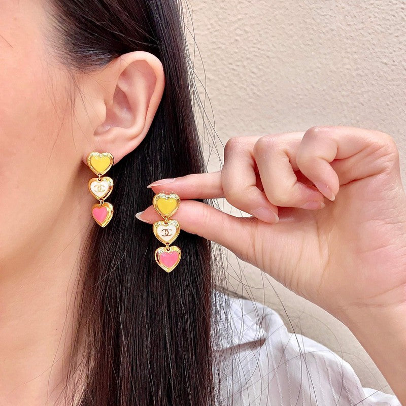 CC Three Heart Drop Earrings