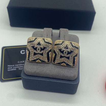 18K CC Black Star Diamond Earrings