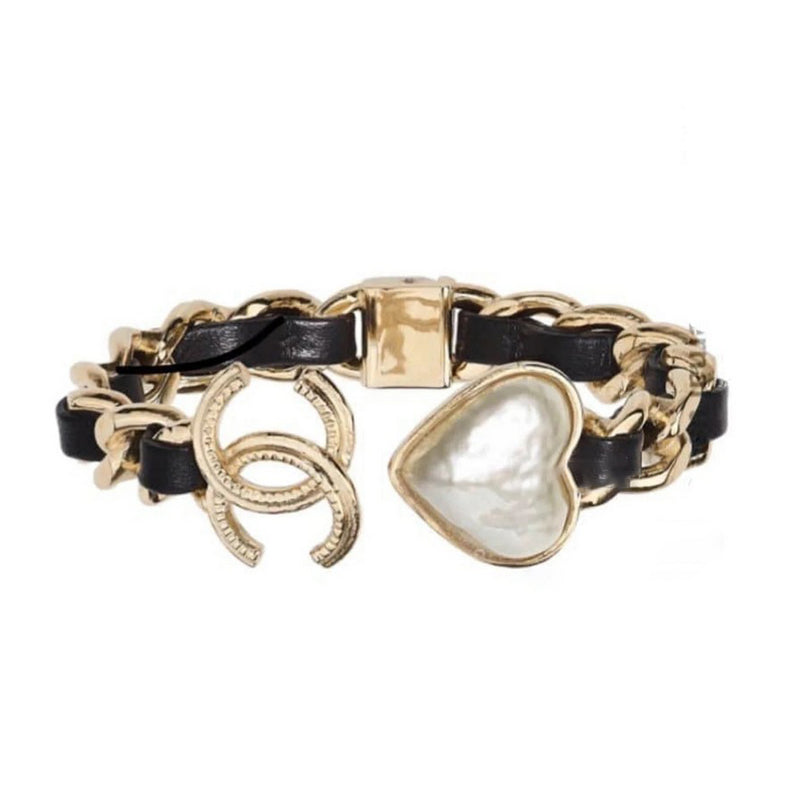 CC Black Leather Heart Bracelet
