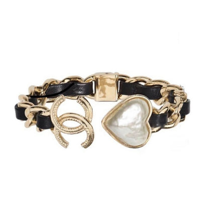 CC Black Leather Heart Bracelet