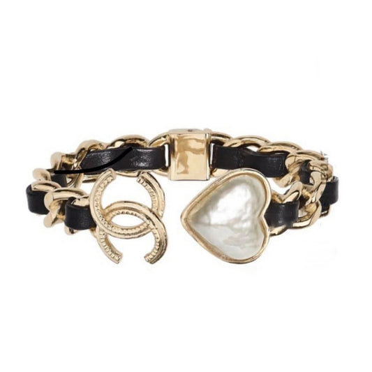 CC Black Leather Heart Bracelet