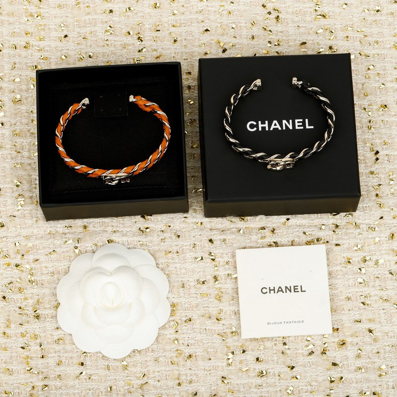 CC Black & Orange Leather Cuff Gold Bracelet