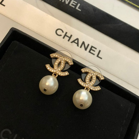CC Diamond & Pearl Drop Earrings