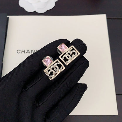 CC Pnk Crystal Diamond Earrings