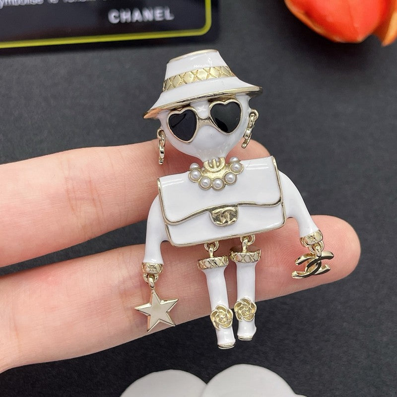 CC Robot Gabrielle Doll White Brooch