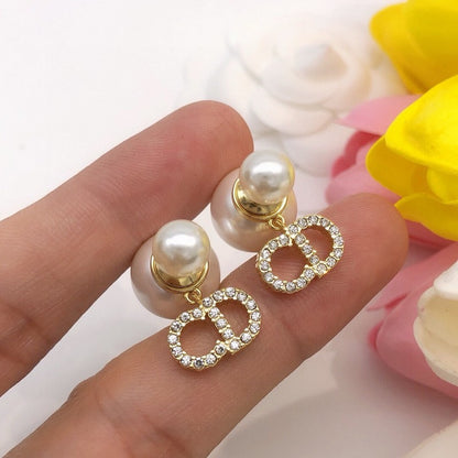 CD Tribales Diamond Logo Pearl Earrings