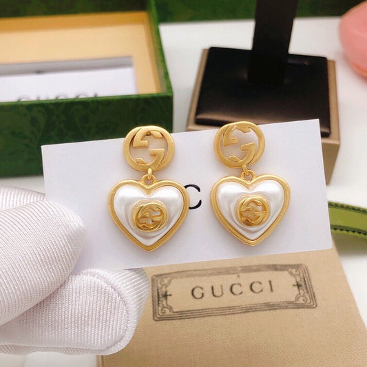GG Heart Pearl Earrings