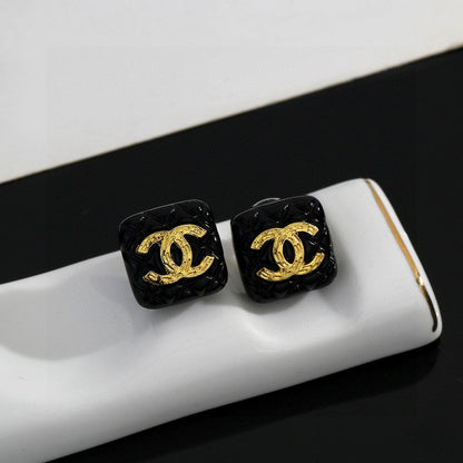 CC Black Gold Square Earrings